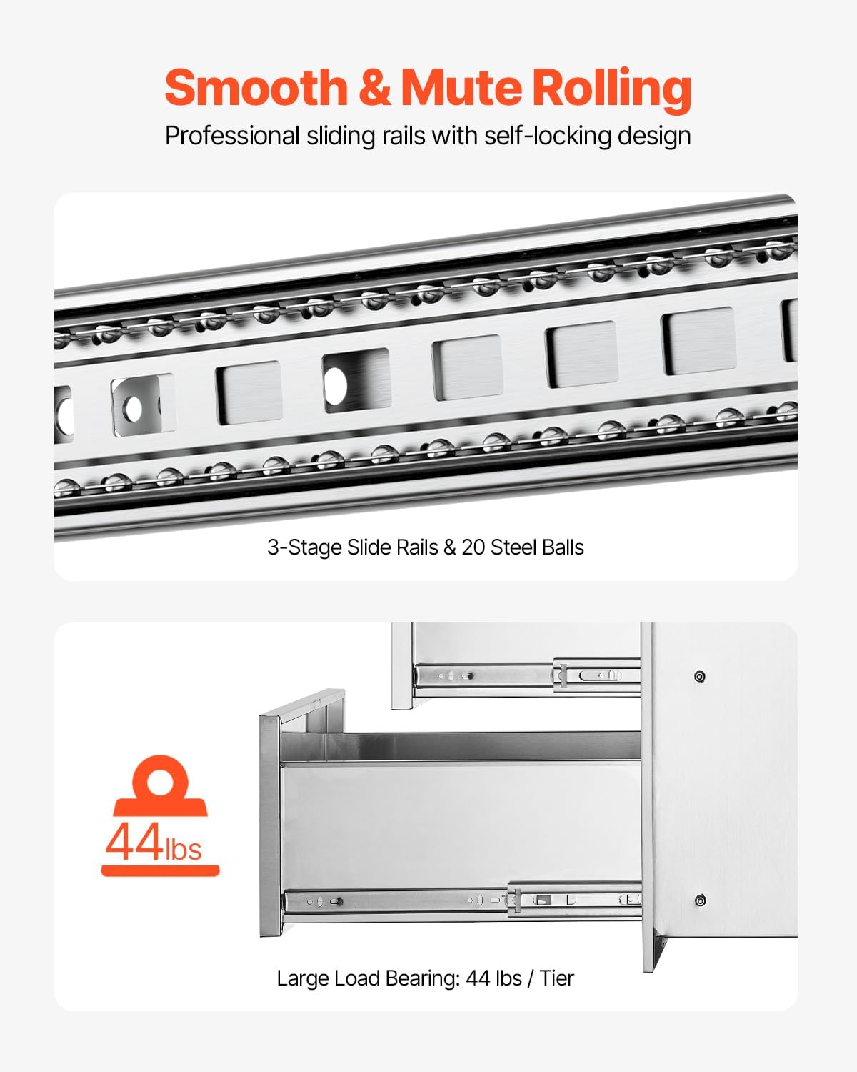 VEVOR Outdoor Kitchen Drawers 16' W x 28.5' H x 20.5' D, Flush Mount Triple Access BBQ Drawers with Stainless Steel Handle, BBQ Island Drawers for Outdoor Kitchens or BBQ Island Patio Grill Station
