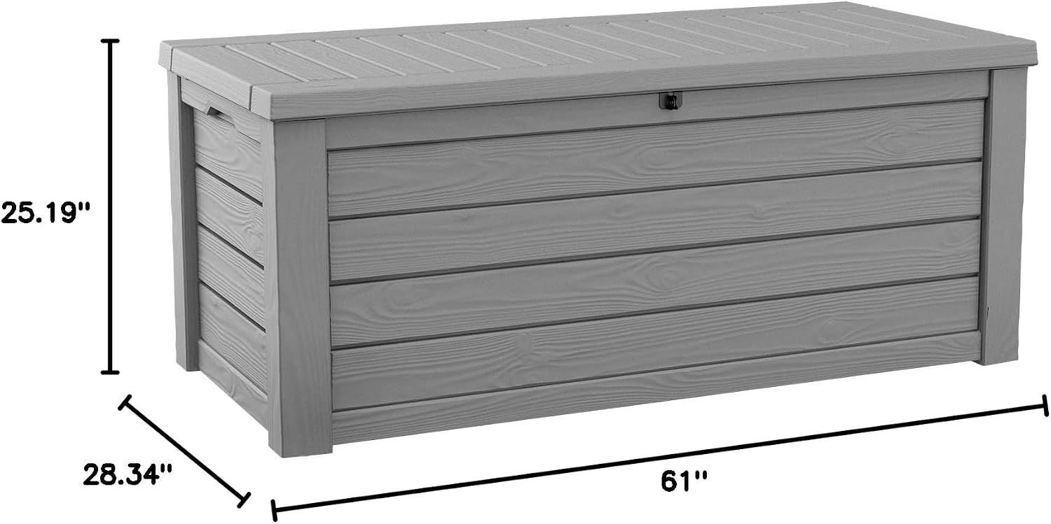 Keter Westwood 150 Gallon Resin Large Outdoor Storage Box for Patio Furniture, Outdoor Cushions, Garden Tools and Pool Floats, Light Grey