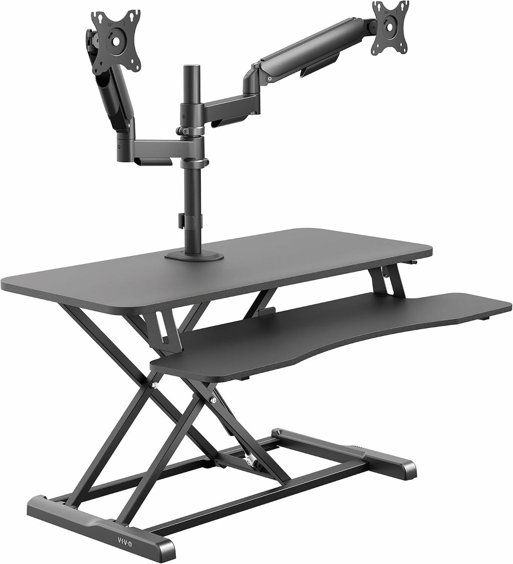 VIVO 36 inch Standing Desk Converter with Dual Monitor Mount for up to 32 inch Screens, Height Adjustable Riser with Mechanical Spring Arms, Black, DESK-KIT-036K2K