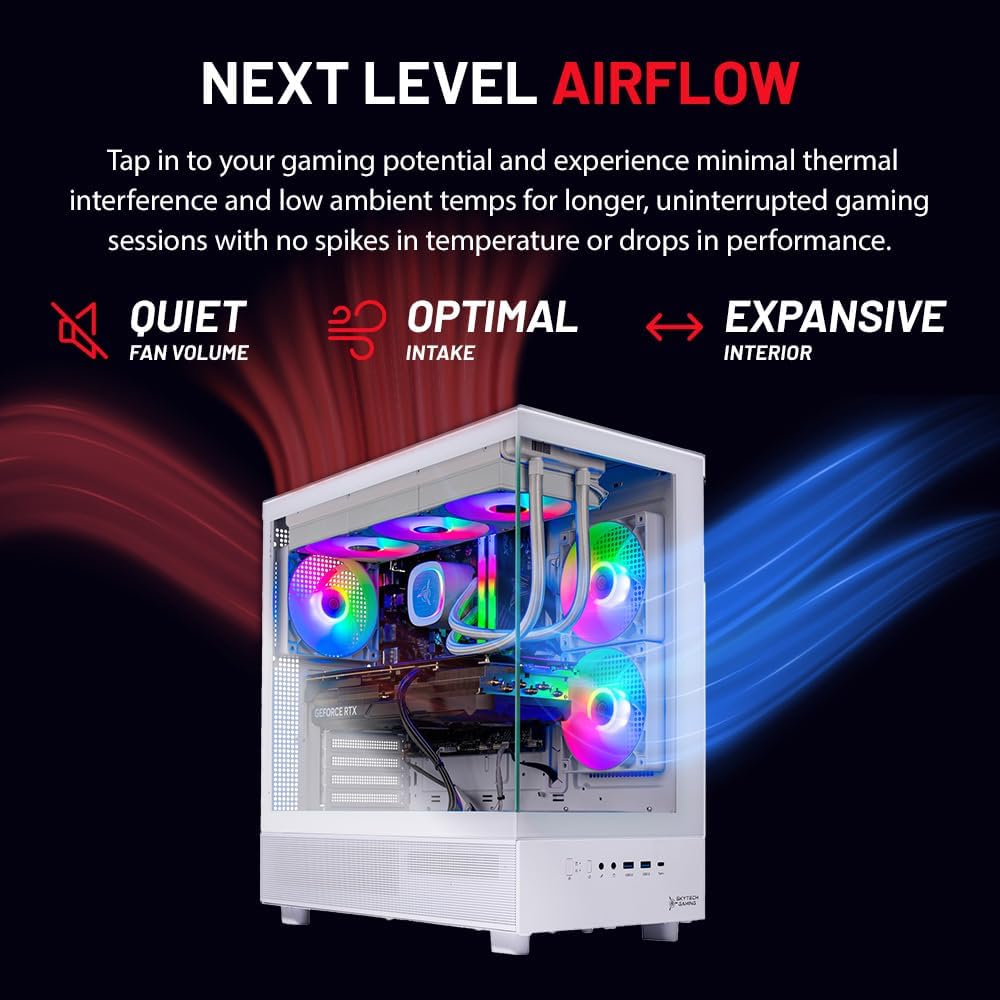 Skytech Gaming Azure 3 Desktop PC, Ryzen 7 9800X3D 4.7 GHz (5.2 GHz), NVIDIA RTX 5080 16GB, 2TB NVMe SSD, 32GB DDR5 RAM 6000 RGB, 850W Gold ATX 3 PSU, 360mm ARGB AIO, Wi-Fi, Win 11