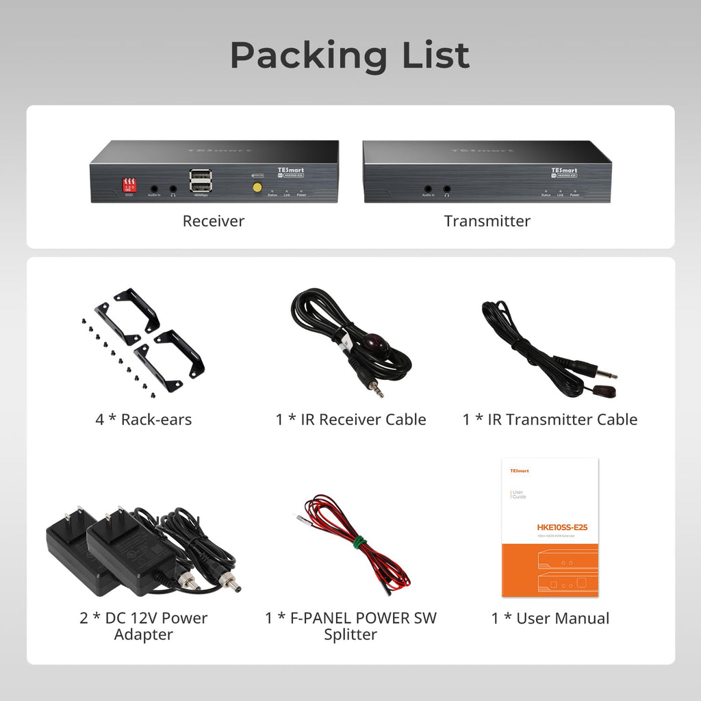 TESmart 4K@30Hz HDMI KVM Extender 328ft/100m Over CAT6/6A – PoE Powered | Bidirectional Audio & IR | RS232 Extension | Advanced EDID | USB 2.0 | Remote Power Switch Support