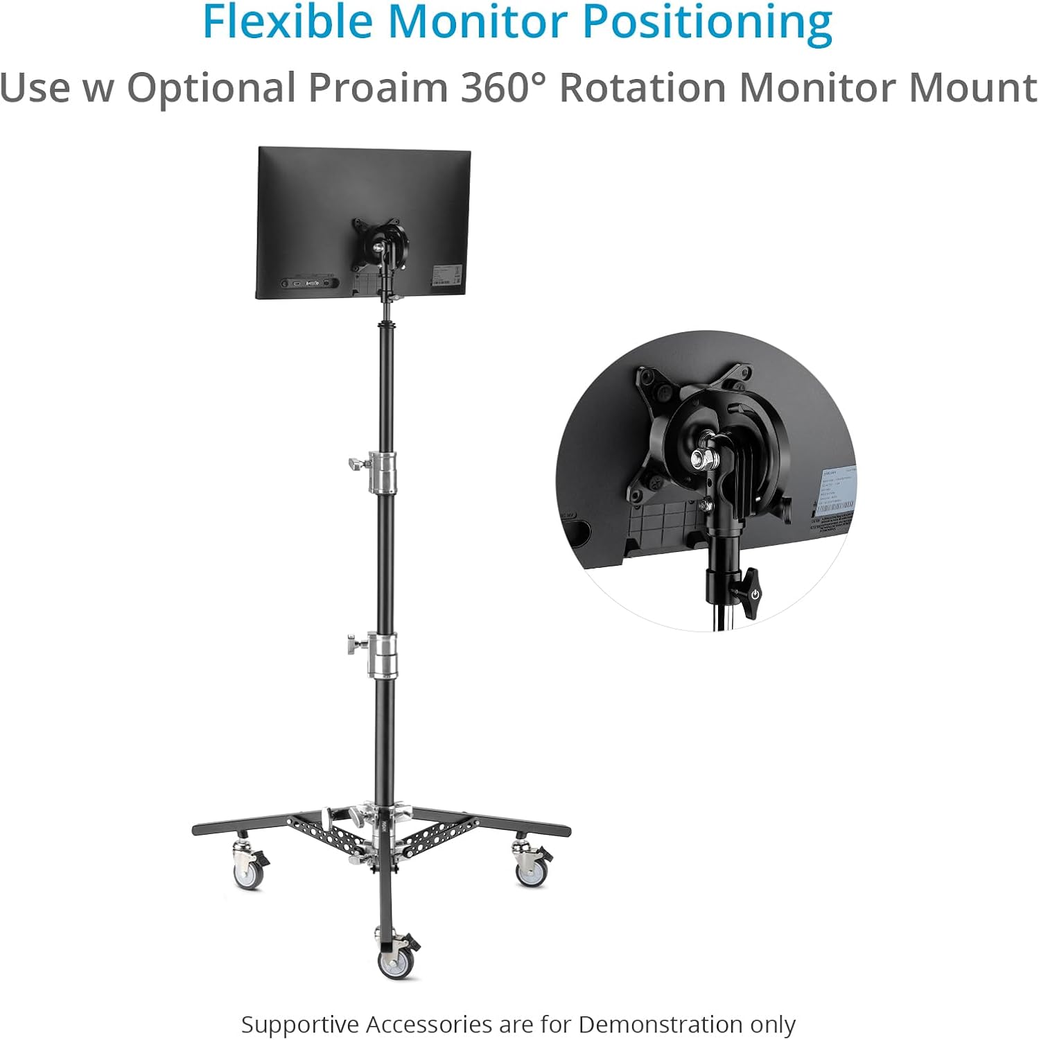PROAIM 6.16ft Double Riser Rolling Monitor Stand with 5/8' Mount. Includes Rocky Mountain Leg. Height Ranges 33' to 74'. Payload: 33kg/72lb (TP-MNST-01)