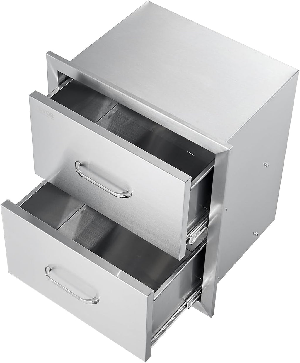 VEVOR Outdoor Kitchen Drawers, 17.8W x 20.2H x 12.2D Inch, Flush Mount Double BBQ Drawer, Stainless Steel BBQ Island with Handle, for Outdoor Kitchens or Patio Grill Station