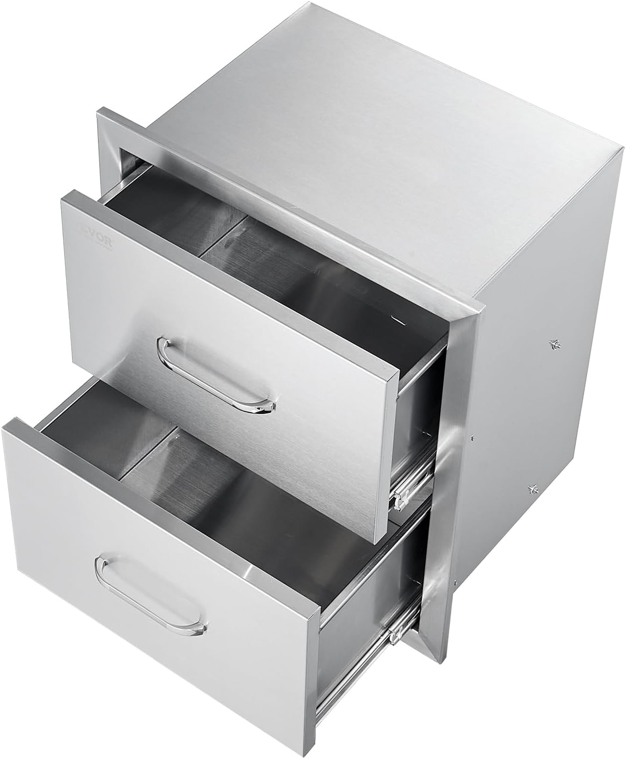 VEVOR Outdoor Kitchen Drawers, 17.8W x 20.2H x 12.2D Inch, Flush Mount Double BBQ Drawer, Stainless Steel BBQ Island with Handle, for Outdoor Kitchens or Patio Grill Station