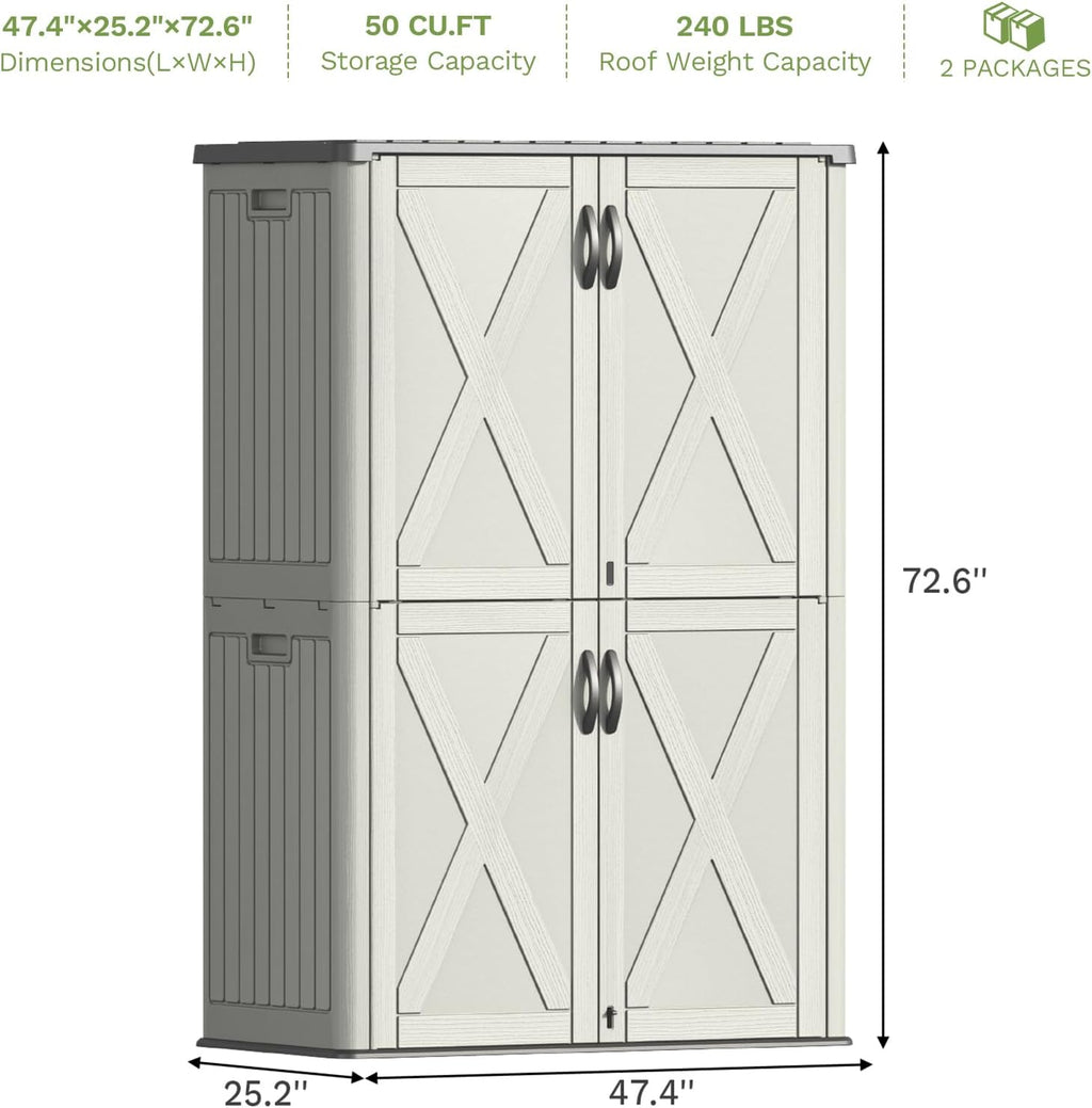 Patiowell 50 Cu.ft Outdoor Storage Cabinet with Lockable Door, Waterproof Horizontal Storage Shed for Tools and Patio Furniture, All-Weather Resin Shed Easy Assemble for Pool or Backyards, Brown