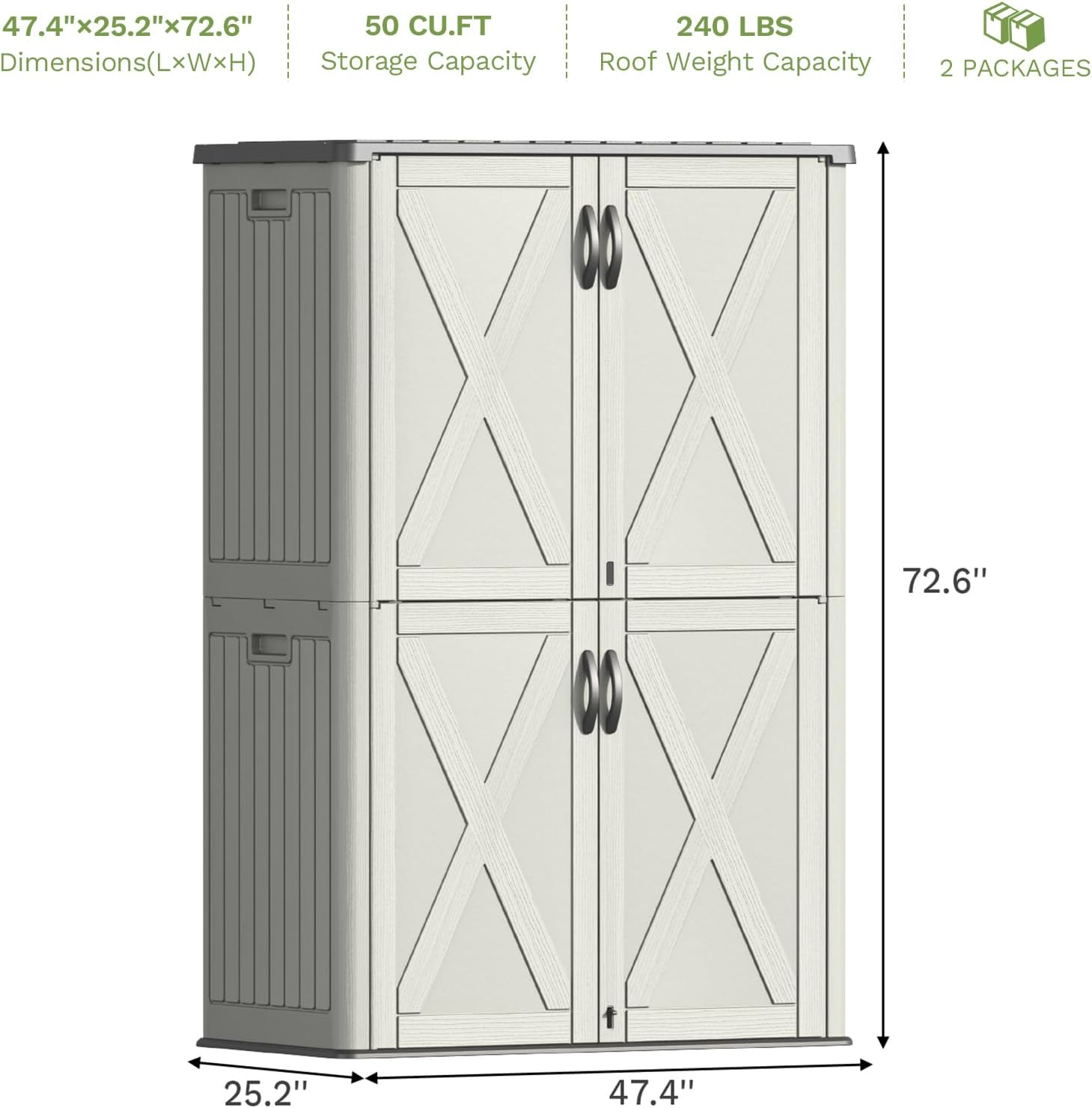 Patiowell 50 Cu.ft Outdoor Storage Cabinet with Lockable Door, Waterproof Horizontal Storage Shed for Tools and Patio Furniture, All-Weather Resin Shed Easy Assemble for Pool or Backyards, Brown