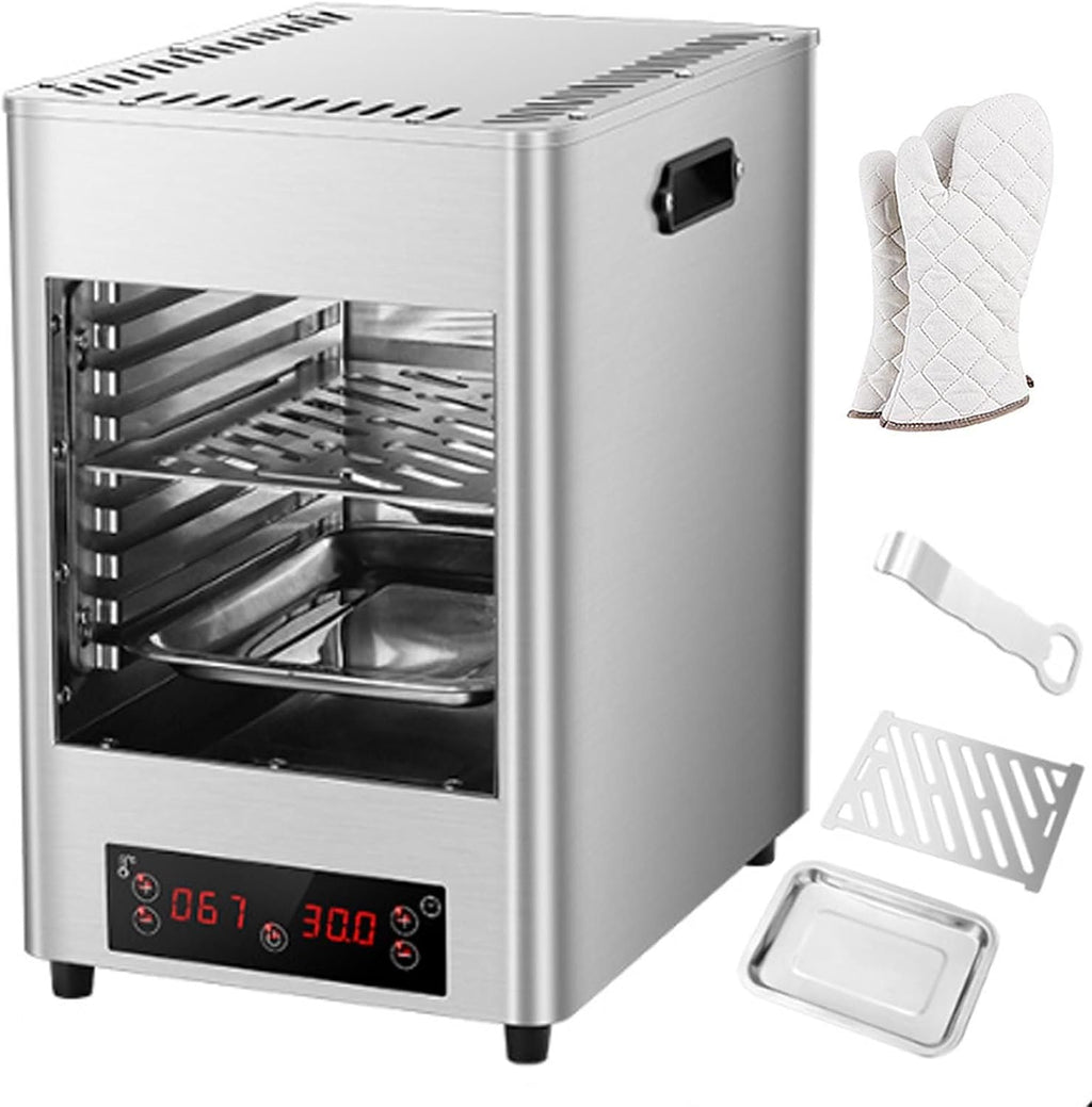 Electric Steak Grill Indoor, 1700w Steak Broiler Automatic Steak Smoker Grill With Gloves/Baking Tray,800℃ Adjustable Temperature & 10min Timer For Beef Chicken Vegetables,A1
