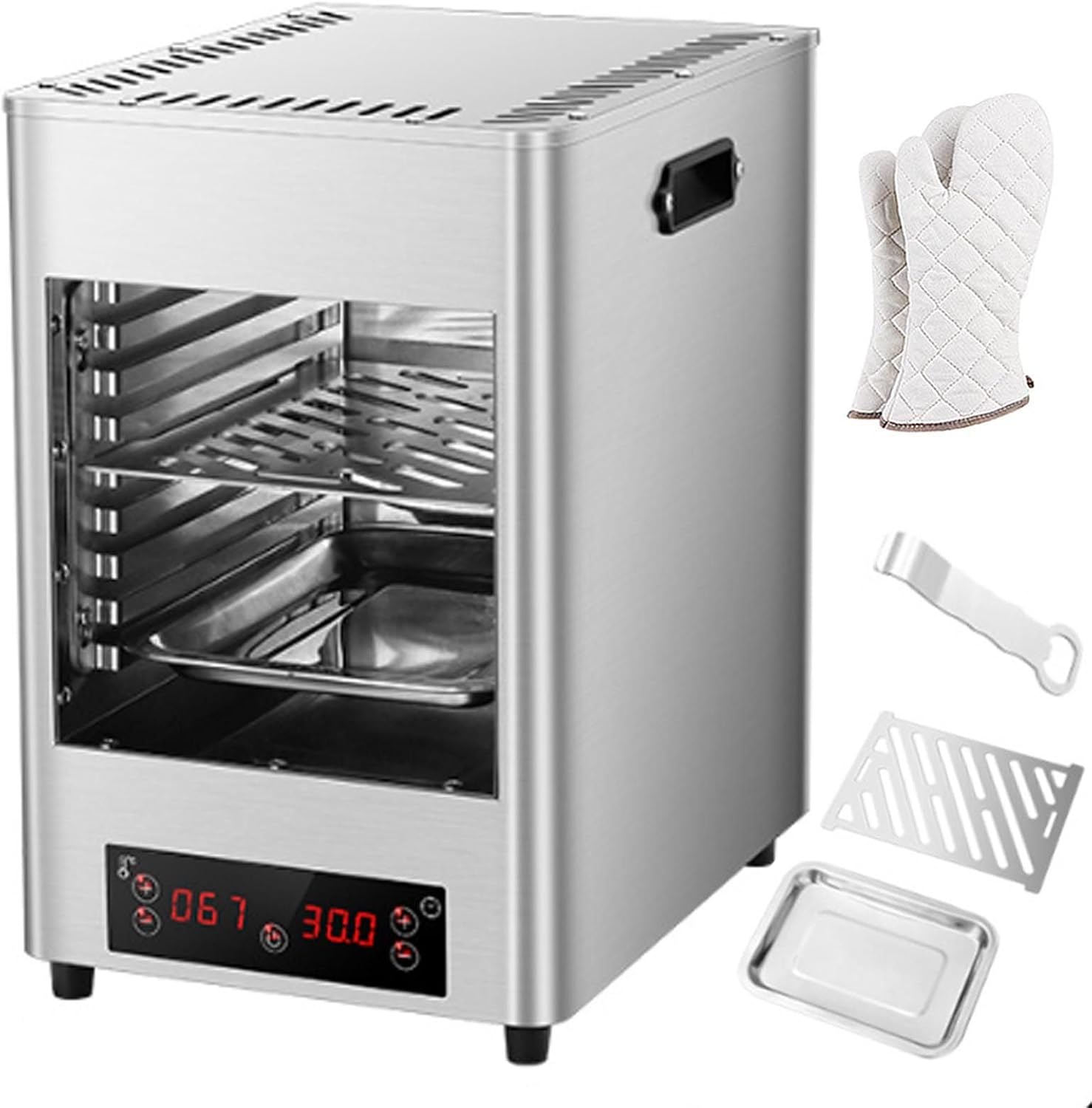 Electric Steak Grill Indoor, 1700w Steak Broiler Automatic Steak Smoker Grill With Gloves/Baking Tray,800℃ Adjustable Temperature & 10min Timer For Beef Chicken Vegetables,A1