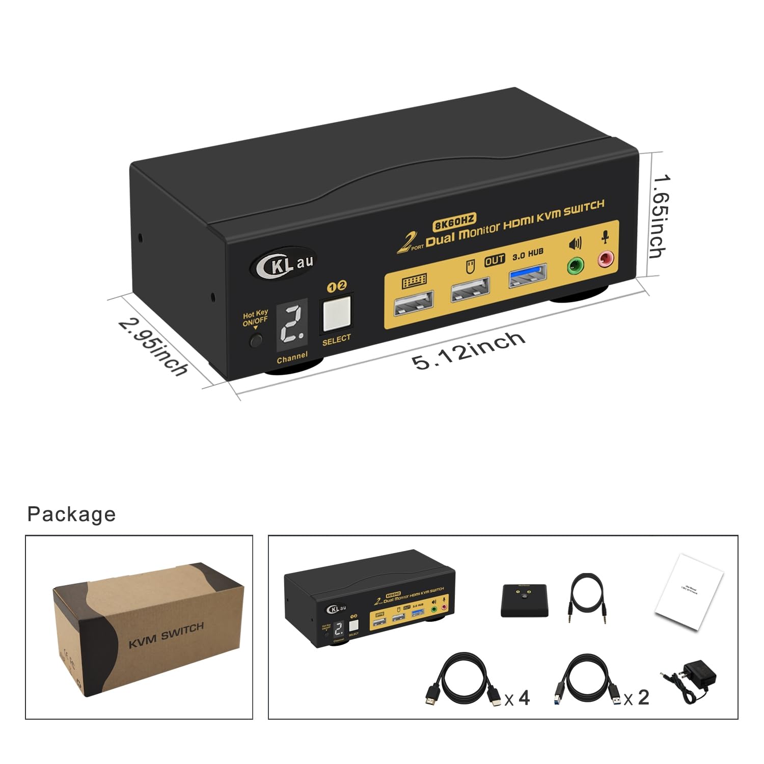 2x2 USB 3.0 HDMI KVM Switch 2 Monitors 2 Computers with Cables Support 8K@60Hz, 4K@144Hz, Emulation EDID, Hotkey Switching, Digital Display