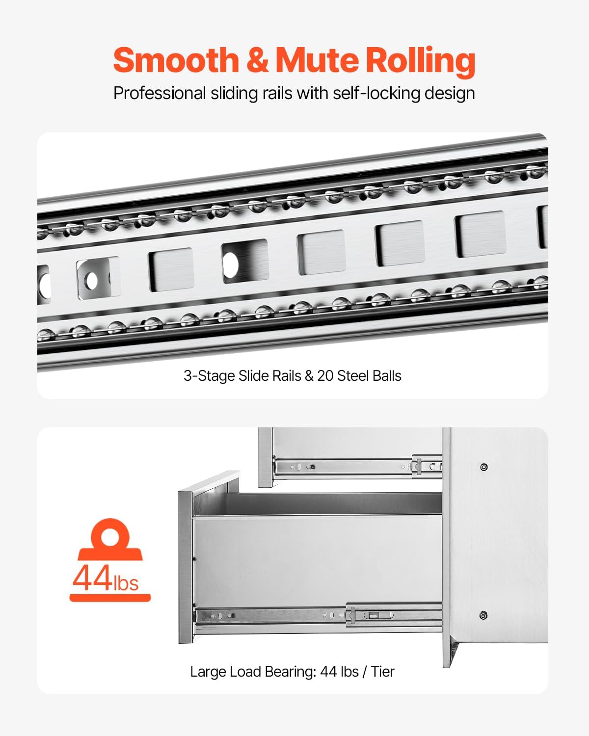 VEVOR Outdoor Kitchen Drawers 13' W x 20.5' H x 21' D, Flush Mount Double BBQ Access Drawers with Stainless Steel Handle, BBQ Island for Outdoor Kitchens or Patio Grill Station