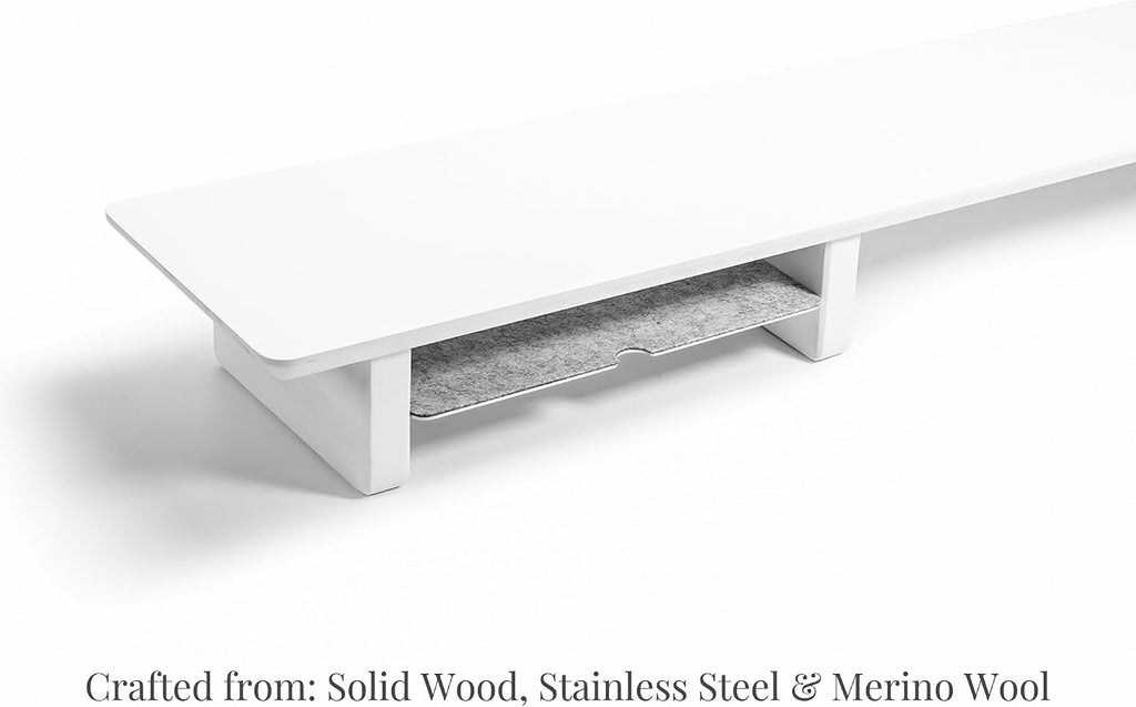 Raico Desk Cockpit Shelf Monitor Stand System Dual Screen Setup Wood Large Desk Accessory Organizer Unit (Matte White, Full Length v2 | 45.7 Inches)