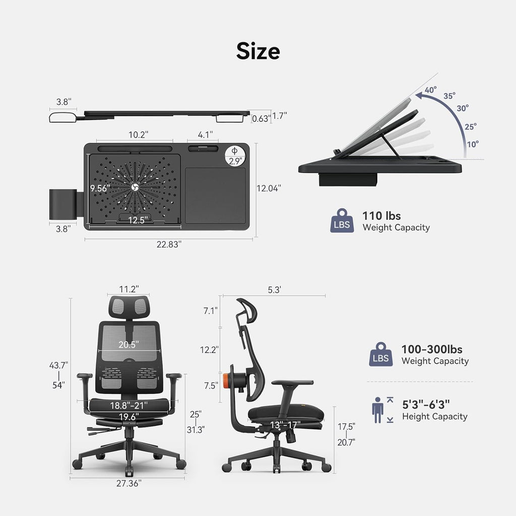 Newtral Ergonomic Office Chair, Ergonomic Mesh High Back Desk Chair, Computer Task Chair, with Footrest, Adaptive Lumbar Support
