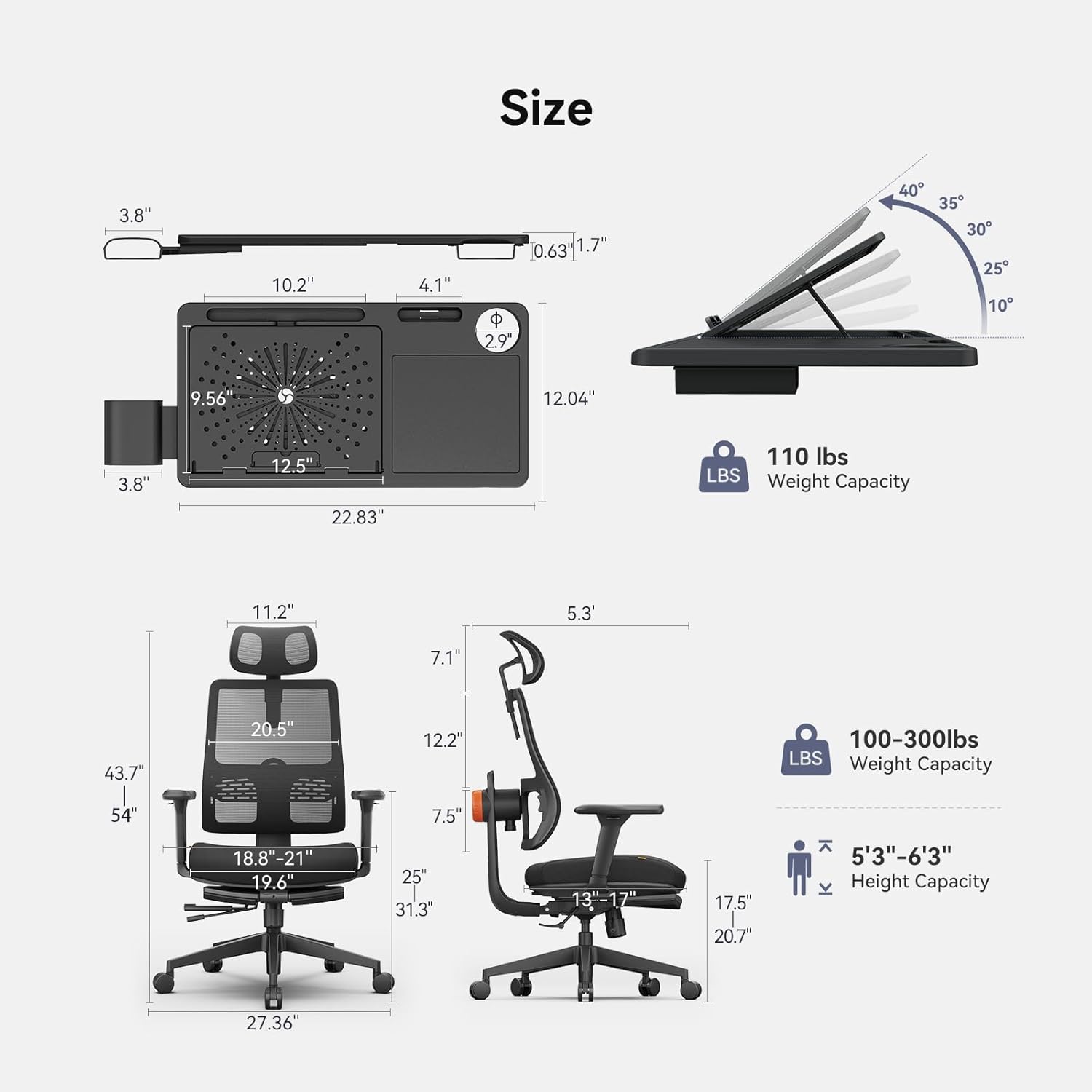 Newtral Ergonomic Office Chair, Ergonomic Mesh High Back Desk Chair, Computer Task Chair, with Footrest, Adaptive Lumbar Support