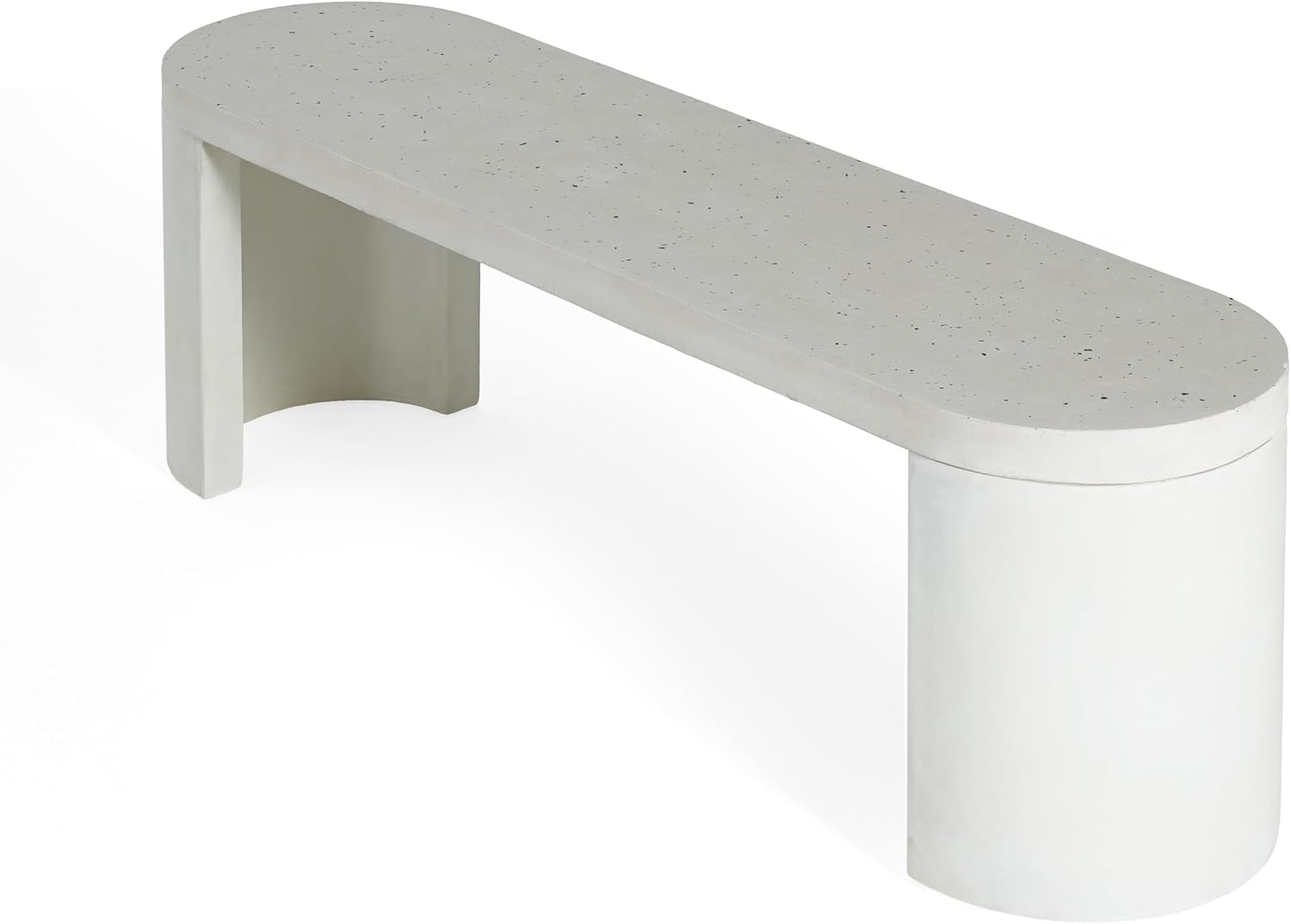 Christopher Knight Home Vicla 3 Pieces Durable Concrete Outdoor Dining Set with Stylish Terrazzo Finish, Patio Dining Table with 2 Benches, Oval Outdoor Patio Furniture Set with Pedestal Base, White