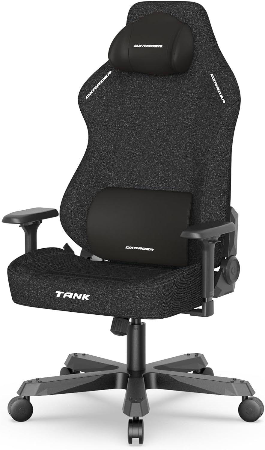 DXRacer Tank XXL Ergonomic Video Gaming Chair for Adults, Office Reclining Computer Chair with Magnetic Head Pillow and Lumbar Support, Racing Style Height Adjustable (Woven Fabric, Black)