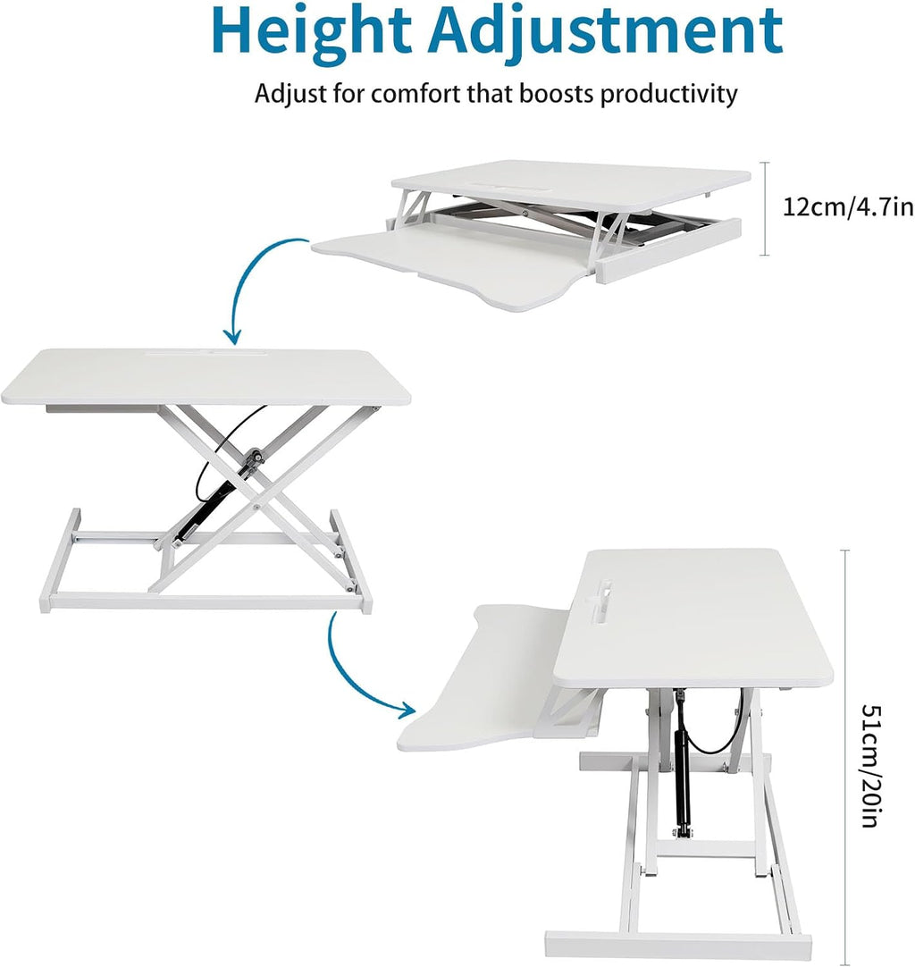 Standing Desk Converter, Height Adjustable Sit to Stand Riser, Dual Monitor and Laptop Workstation with Wide Keyboard Tray, Desk Lifter for Home Office