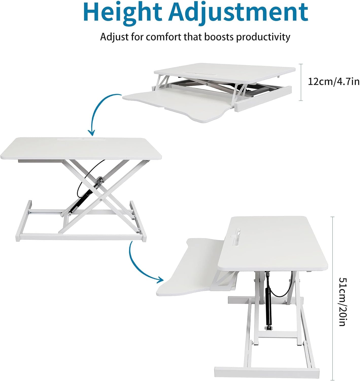 Standing Desk Converter, Height Adjustable Sit to Stand Riser, Dual Monitor and Laptop Workstation with Wide Keyboard Tray, Desk Lifter for Home Office