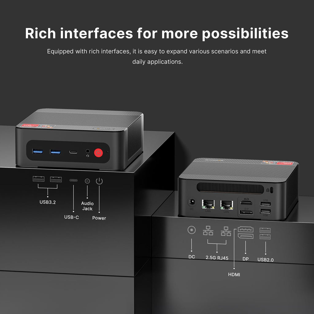 BOSGAME P4 Ultra Mini PC Gaming, Ryzen 7 7730U, 16GB RAM 1TB NVMe SSD Mini Computers, Dual 2.5G LAN, Wi-Fi 6E, BT5.2, 4K Triple Display HDMI | DP | Type-C, Home Office Business
