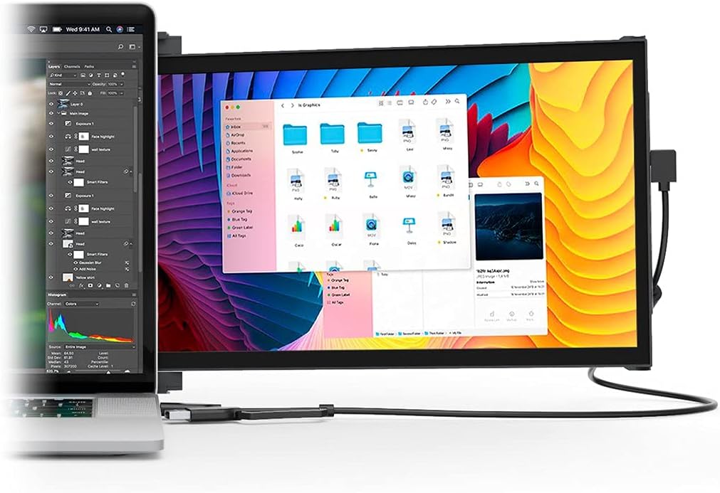 Mobile Pixels Duex Plus Portable Monitor, 13.3'' Full HD IPS , USB A/Type-C Powered Dual-Screen Monitor, Anti Glare Brightness Adjustable Screen