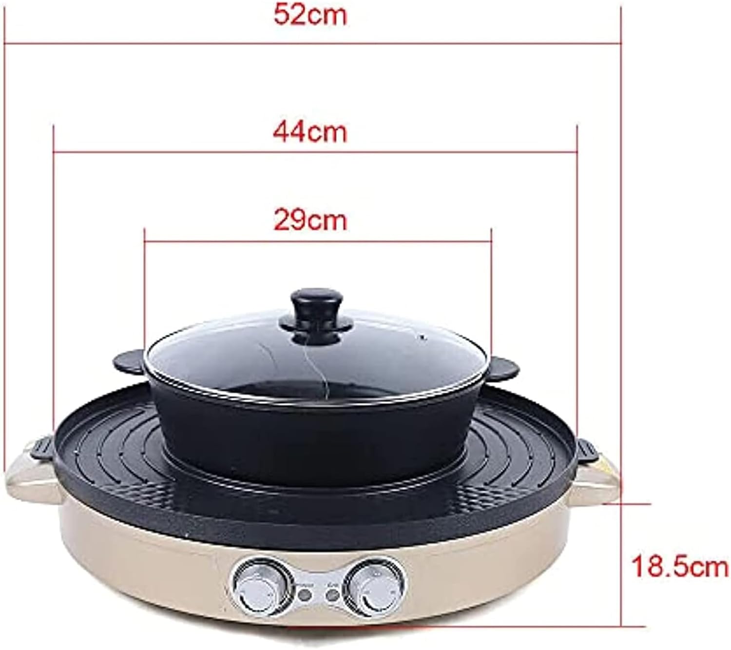 2 In 1 Electric Grill Pan Hot Pot, Multifunctional Removable Hotpot Indoor BBQ Pot with Separate Dual Temperature Contral Stepless Adjustment Knob, Smokeless BBQ Teppanyaki Grill