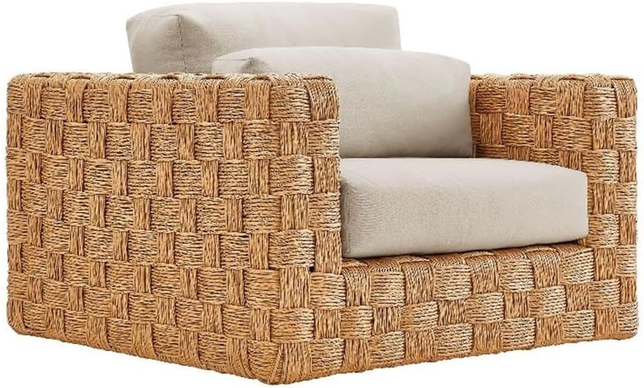 Modway Thames 4 Piece Outdoor Patio Furniture Set in Natural Light Gray - Wicker Rattan Conversation Set with Loveseat, Armchairs, and Coffee Table - All-Weather Deep Seating Backyard Collection