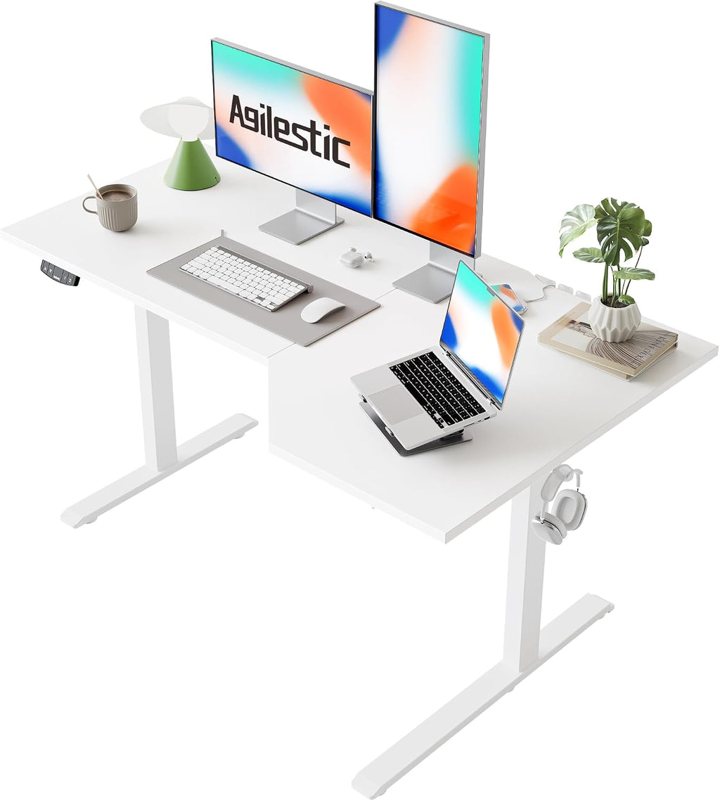 Agilestic Electric Standing Desk, Height Adjustable Desk, 55 x 32 Inch Sit Stand up for Work Office Home, L Shaped Ergonomic Rising Computer Table with Memory Preset, White