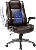 MALOL Leather Executive Office Chair - High Back Home Computer Desk Chair with Padded Flip-up Arms, Adjustable Tilt Lock, Swivel Rolling Ergonomic Chair for Adult Working Study, Brown