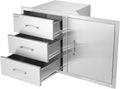 VEVOR BBQ Island Drawers 38.1W x 22.6H x 20.8D, Outdoor Kitchen Door Drawer Combo Cabinets, BBQ Access Door/Triple Drawers Combo, Stainless Steel Handles, Perfect for BBQ Island Patio Grill Station