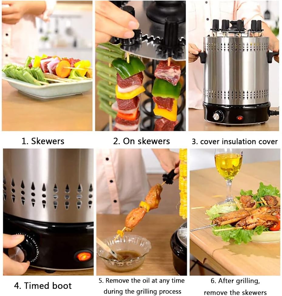 Electric Oven Hanging Oven Skewer Machine, Household Automatic Rotating Smokeless Barbecue Grill Non-Stick Stainless Steel Barbecue Grill, Easy to Clean,15 Strings