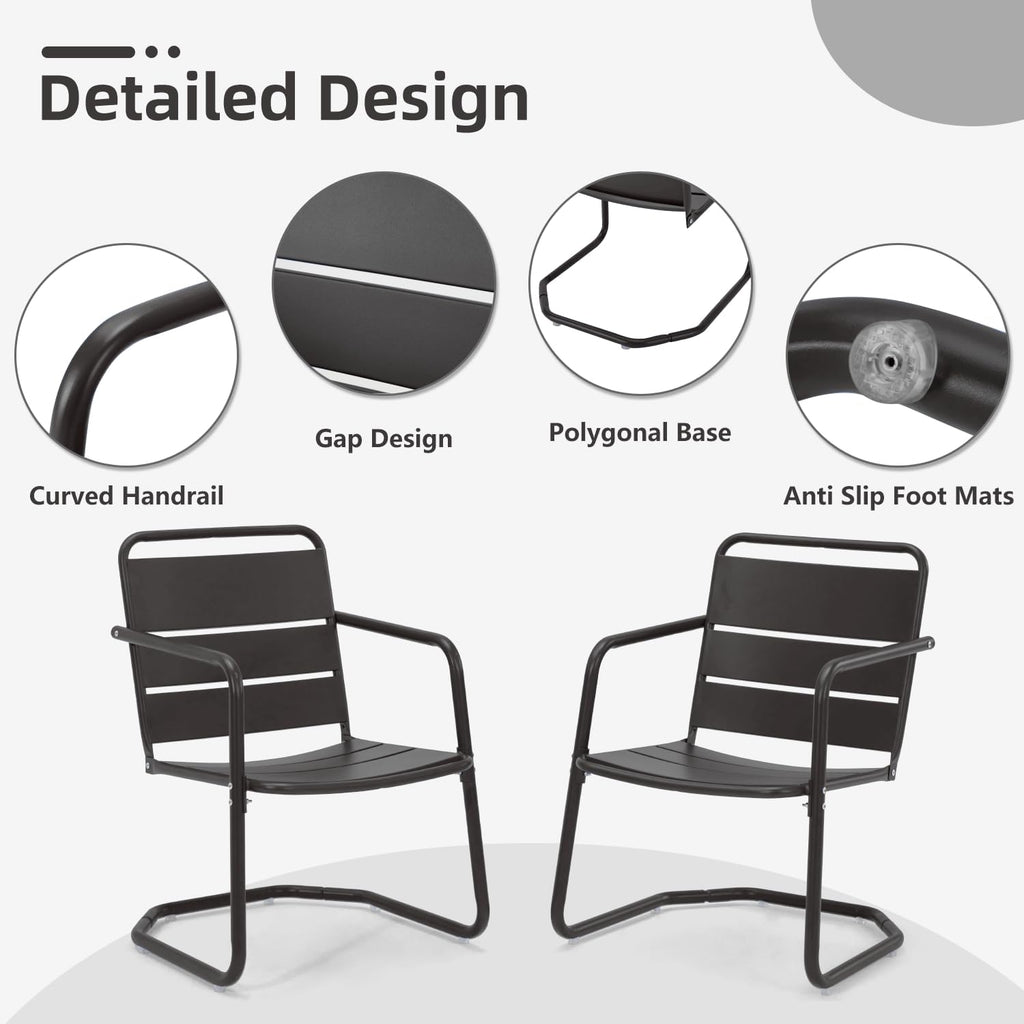 MELLCOM Patio Chairs Set of 2, Small Patio Furniture Set - 2 C-Spring Metal Chairs, Outdoor Bistro Set for Balcony, Front Porch, Poolside, Garden, Deck, Indoor, Black
