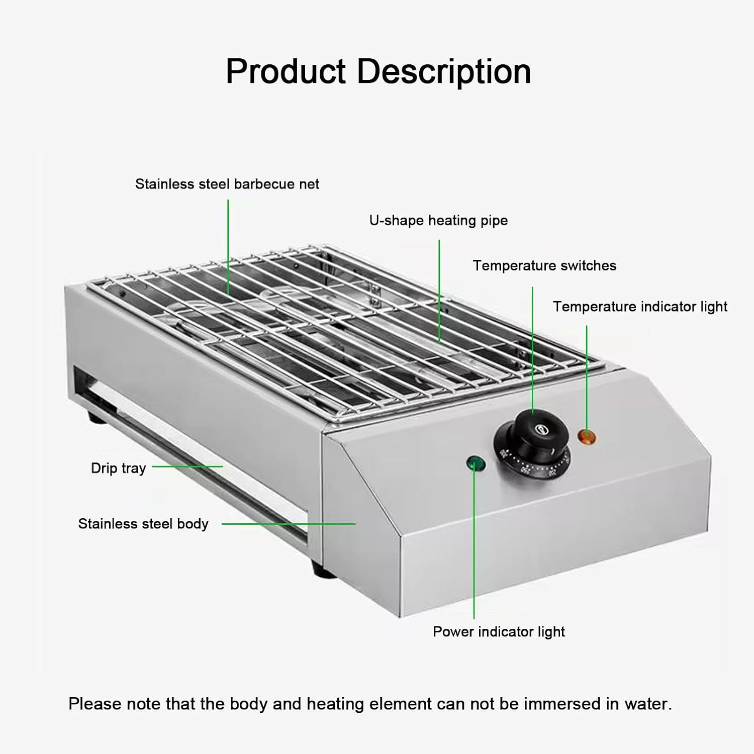 Electric Grill, 2600 Watt High Power Indoor Smokeless Grill, Adjustable Temperature 122°F-572°F Electric Grill with Removable Non-Stick Grill Rack, Grease Tray, Portable, Stainless Steel