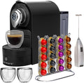 ChefWave Espresso Machine Compatible with Nespresso Capsules (Black) with Capsule Holder, and 2 Glass Cups Bundle with Handheld Milk Frother (2 items)