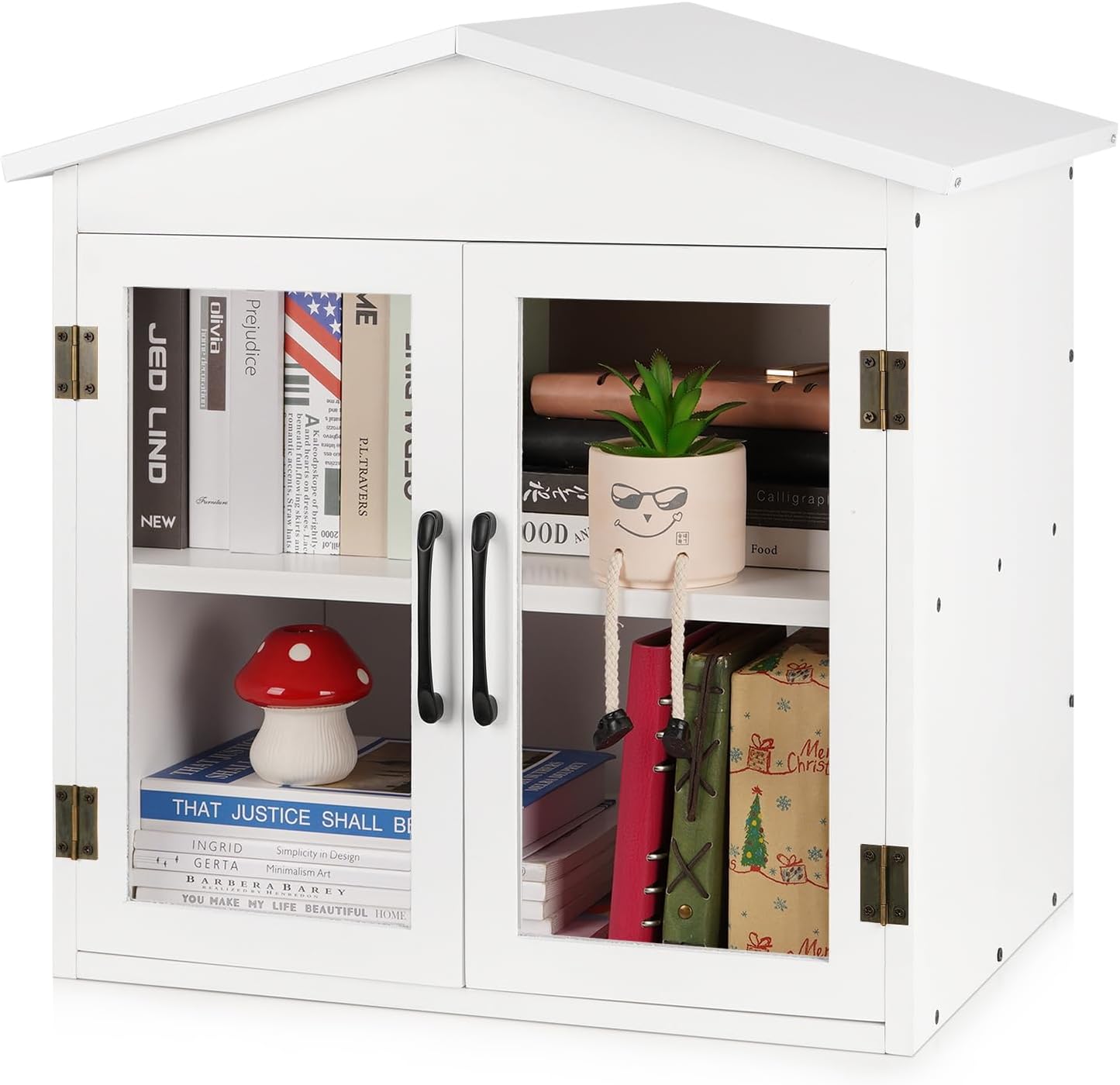 Outdoor Library Outdoor Book Box Storage Small Wooden Cabinet Little Literature Box for Neighborhoods Community and Schools Sharing Books, Flyers, Newspapers, Food and Art (E)