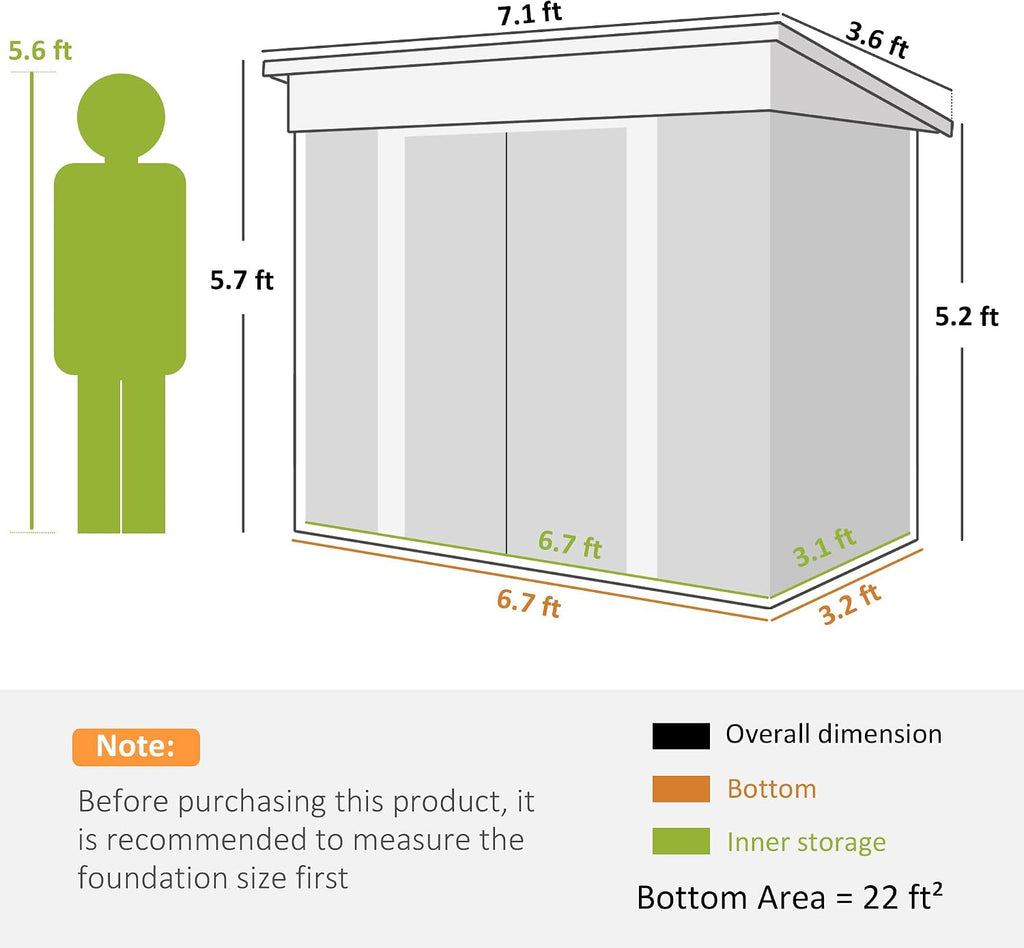 Outsunny 7' x 4' Metal Lean to Garden Shed, Outdoor Storage Shed, Garden Tool House with Double Sliding Doors, 2 Air Vents for Backyard, Patio, Lawn, Light Gray