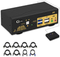 2 Port USB 3.0 Dual Monitor HDMI KVM Switch 8K@60Hz 4K@144Hz with Audio Output and Cables Support HDMI 2.1, HDCP, HDR