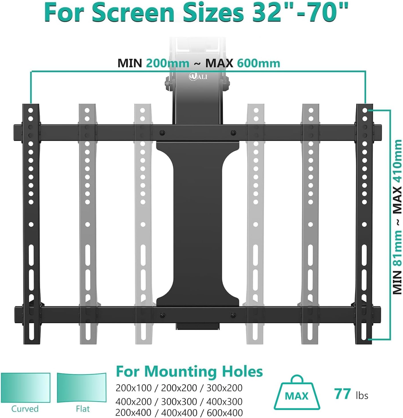 WALI Motorized Ceiling TV Mount with Remote, Electric Flip Down TV Bracket for 32 to 70 inch Flat and Curved Screen Up to 77 Lbs, Pitched Roof, Max Mounting Holes 600x400mm (FCM604), Black