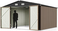 Greesum 10x10FT Outdoor Storage Shed, Utility Tool Shed Metal Storage Shed with Door & Lock for Patio Storage, Garden, Lawn, Brown