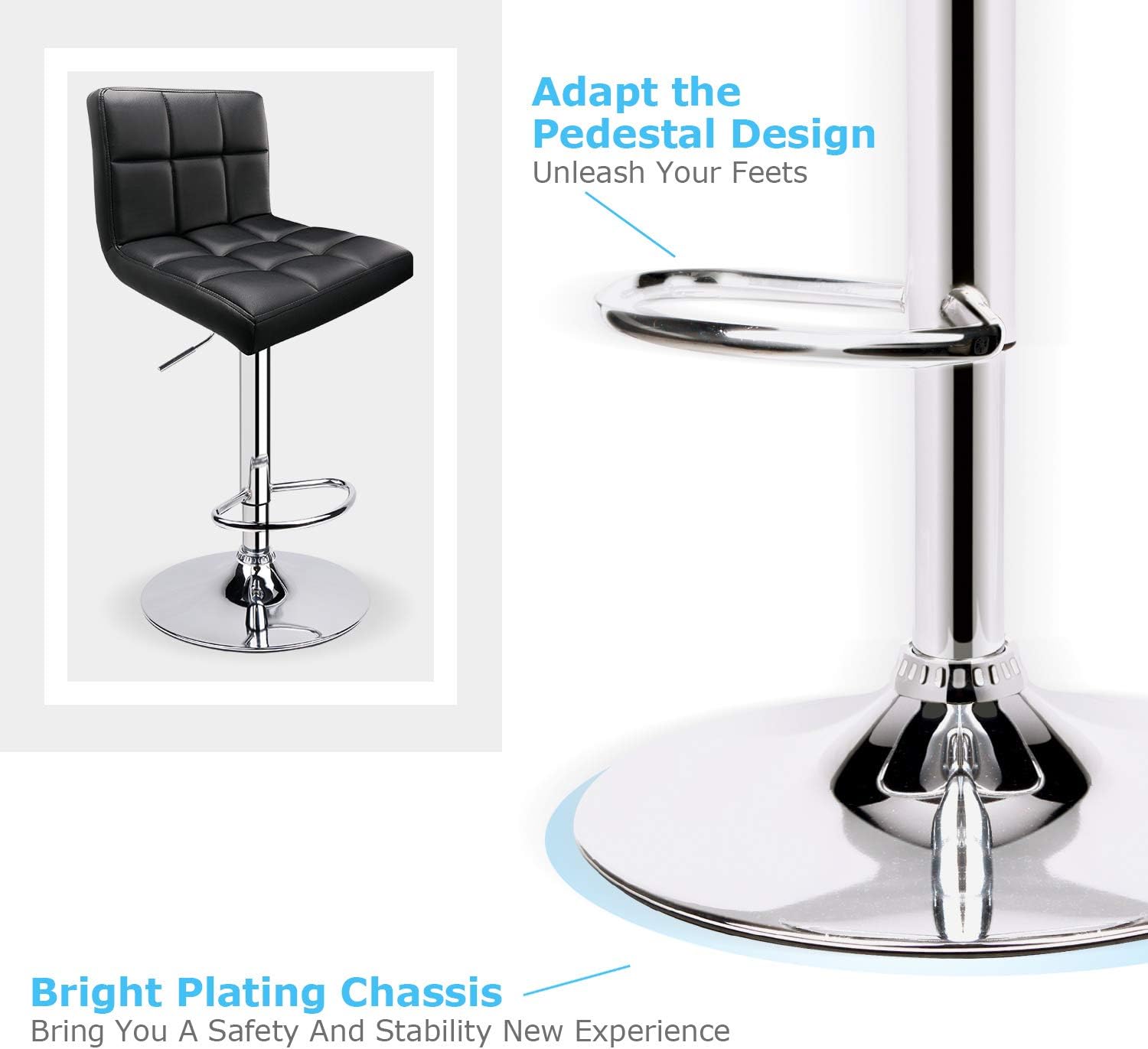 Leopard Bar Stools, Modern PU Leather Adjustable Swivel Bar Stool with Back, Set of 2 (Black)