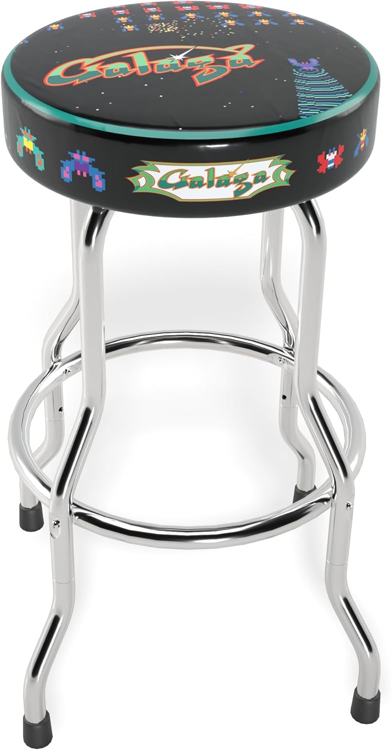 ARCADE1UP Officially Licensed Adjustable Stool with Chrome-Plated Steel Frame and High-Density Foam Padding for Supreme Gaming Comfort (Galaga)