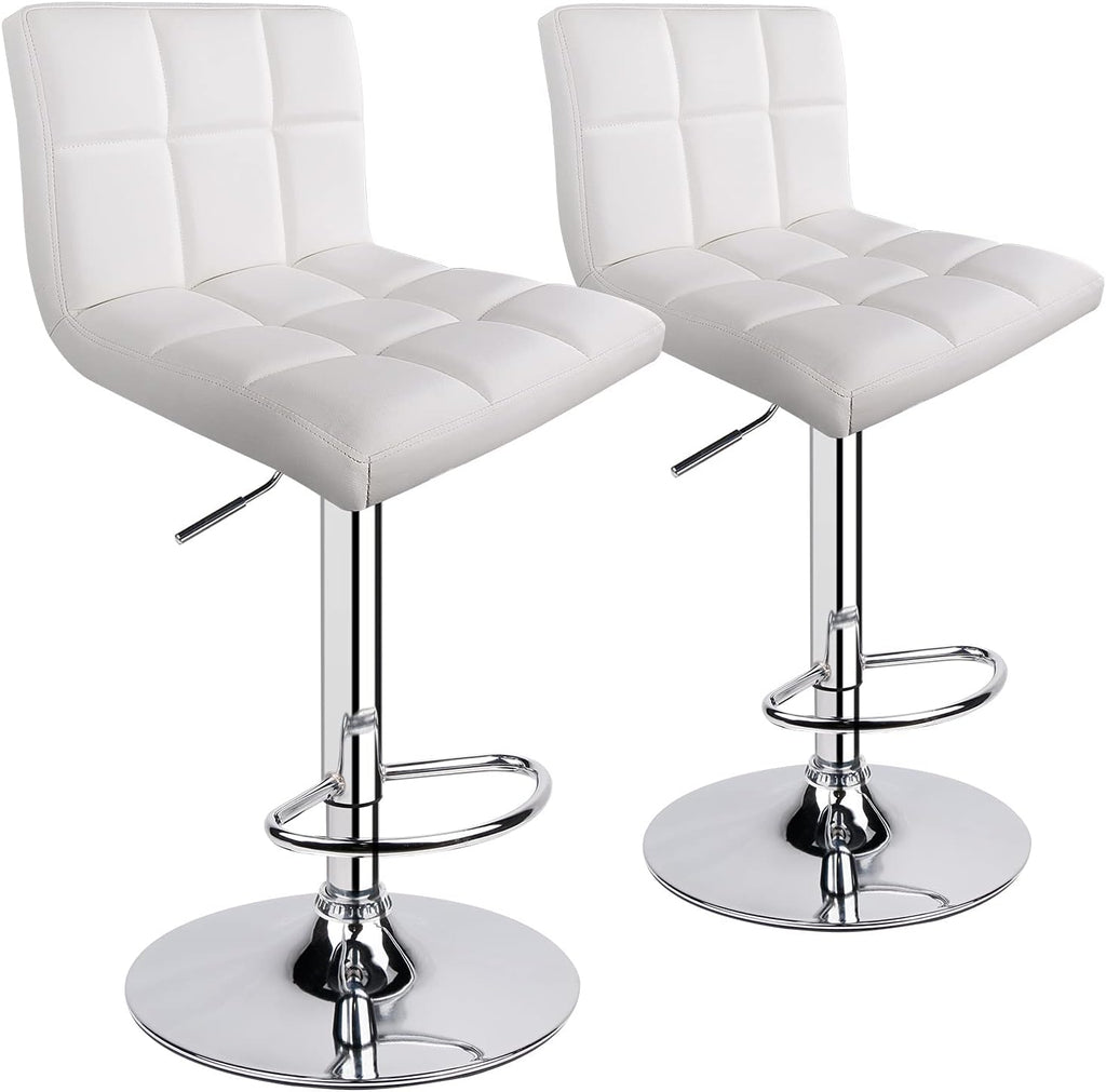 Leopard Bar Stools, Modern PU Leather Adjustable Swivel Bar Stool with Back, Set of 2 (White)