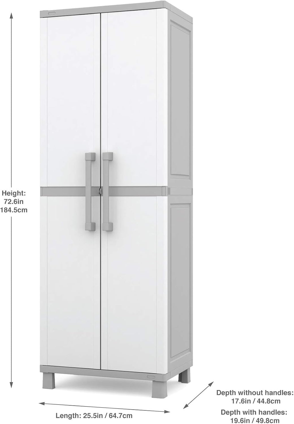 Keter Storage Cabinet with Doors and Shelves for Laundry Room, Garage, Bathroom Accessories, Closet and Home Organization, White & Grey