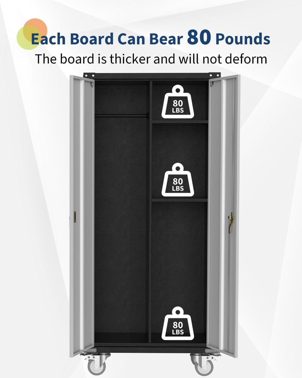 GarveeHome Metal Locker Storage Cabinet with Wheels 71' H with Doors and 2 Shelves Adjustable 4 Adjustable Feet for Home, Garage, Office, Shop