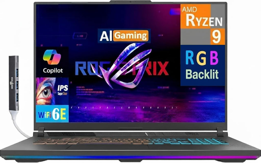 ASUS ROG Strix G18 Latest 2026 AI Gaming Laptop Copilot + PC 18' 2.5K Nebula 240Hz Display (Ryzen 9 8940HX, GeForce RTX 5070 8GB, 32GB DDR5, 8TB SSD, RGB KB, WiFi 6E, BT 5.4, Win 11 Pro) w/DKZ Hub
