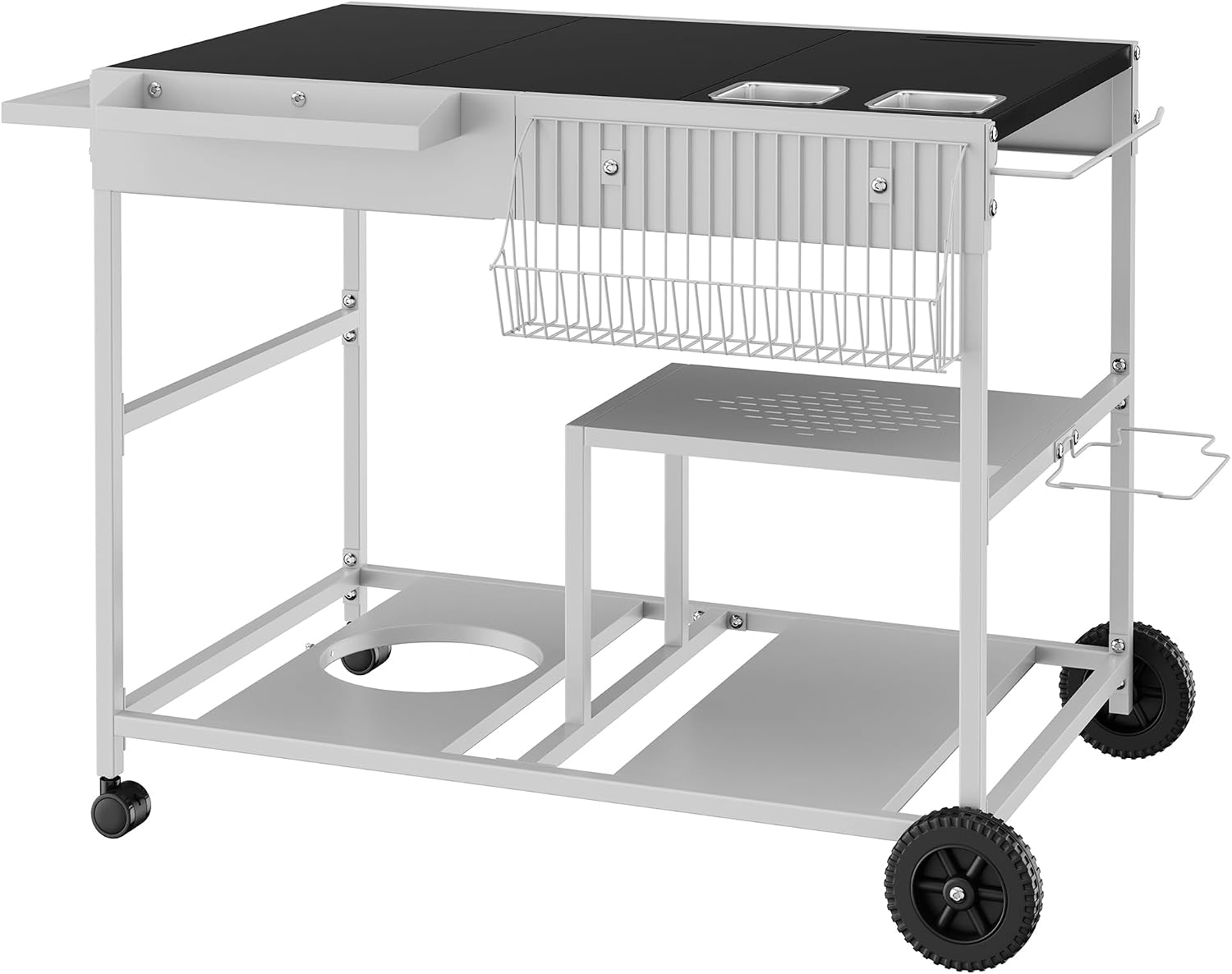 JY QAQA Pizza Oven Table Grill Cart with Condiment Shelf, Outdoor Cooking Cart, Grill Worktable for Patio, Food Prep Station Fits Ninja Woodfire Grill, Cuisinart Grill, Blackstone Griddle etc Grill