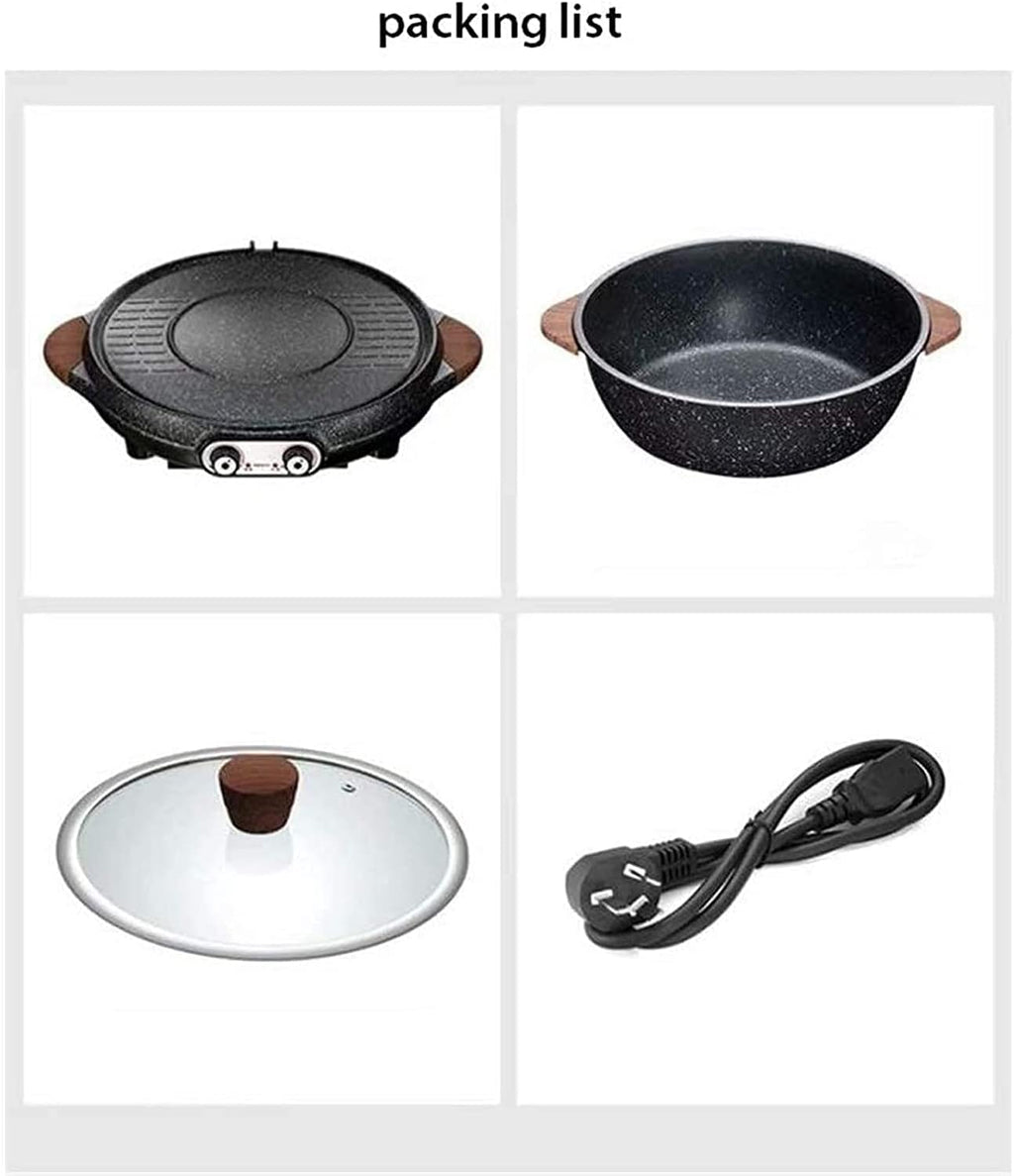 BBQ Hot Pot Dual Pot Barbecue Machine,Non-Stick All Powerful Stovetop Grill Electric Multifunctional Smoke-free Round Baking Pan Multi - Purpose Pot