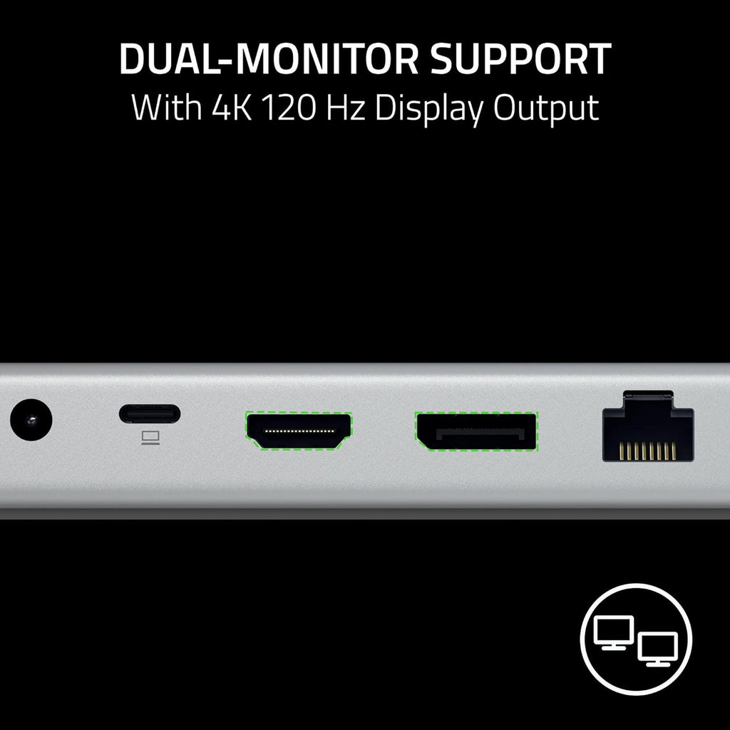 Razer USB 4 Dock: 14 Ports (Type C, Type A, HDMI, DP, Ethernet, SD, 3.5mm) - Dual Monitor Up to 4K 120 Hz - Laptop & Phone Fast Charge - Durable Lightweight Casing - Windows & Mac Compatible - Mercury