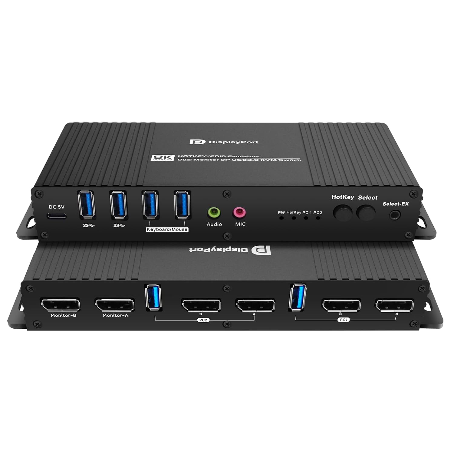 Kvm Switch Displayport EDID 2 Monitors 2 Computers 4K 144Hz Hotkey Switching Edid Displayport kvm Switches Dual Monitors dp 1.4 1440P 144Hz 165Hz 240hz Hotkey Switching