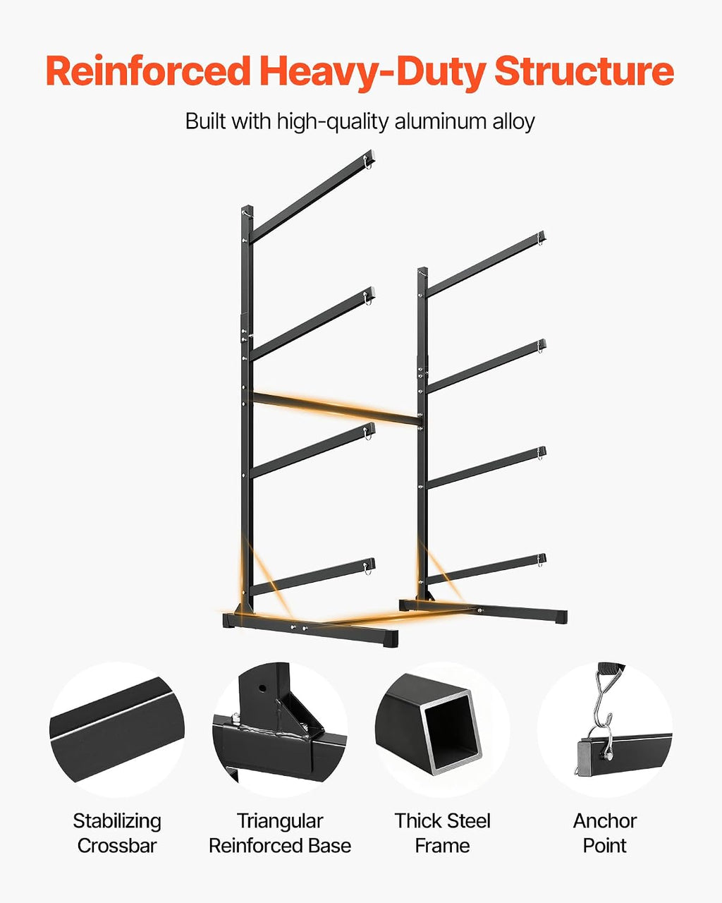 VEVOR Kayak Storage Rack, Heavy Duty Adjustable Freestanding Stand with Lockable Wheels for Indoor Outdoor Garage Shed Dock, Holder for Canoe, SUP, Surfboard & Paddleboard