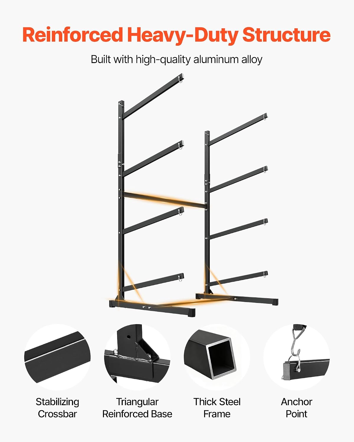 VEVOR Kayak Storage Rack, Heavy Duty Adjustable Freestanding Stand with Lockable Wheels for Indoor Outdoor Garage Shed Dock, Holder for Canoe, SUP, Surfboard & Paddleboard