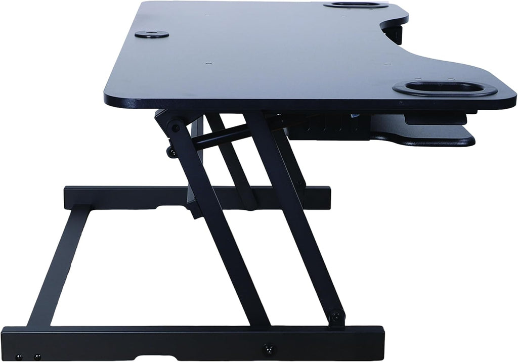 Rocelco 45' Height Adjustable Standing Desk Converter - Slide Out Retractable Keyboard Tray - Sit Stand Up Triple Monitor Riser - Dual Piston Lift Tabletop Computer Workstation - Black (R ADRB-45)